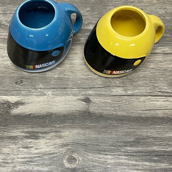 NASCAR Helmet Mug Set 2003 Sherwood Brands Blue Yellow Racing Coffee Cups - Picture 3 of 4